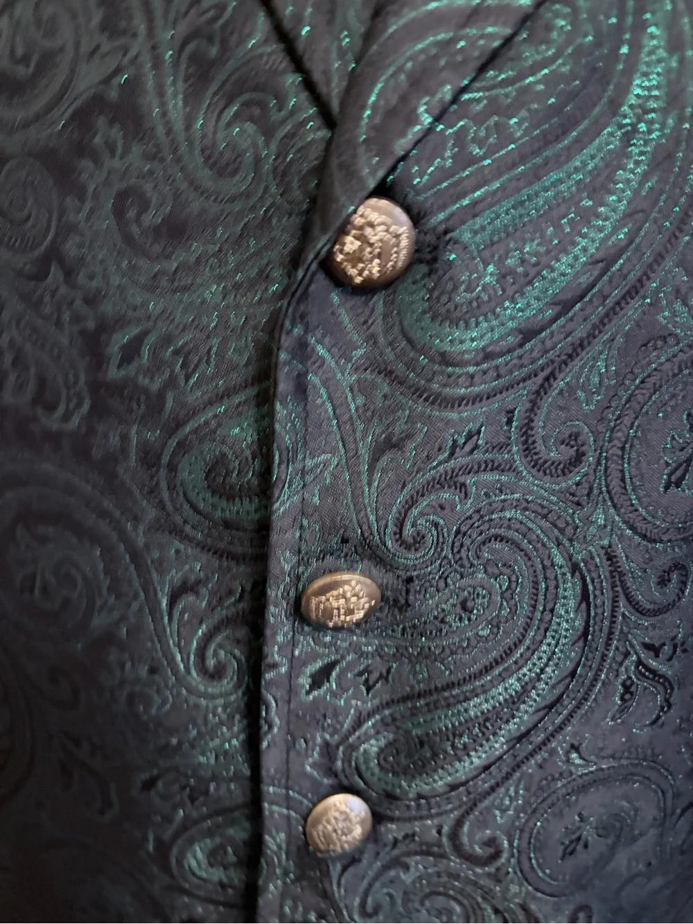 Barry wang small Emerald Green & Black Paisley Brocade Suit Vest